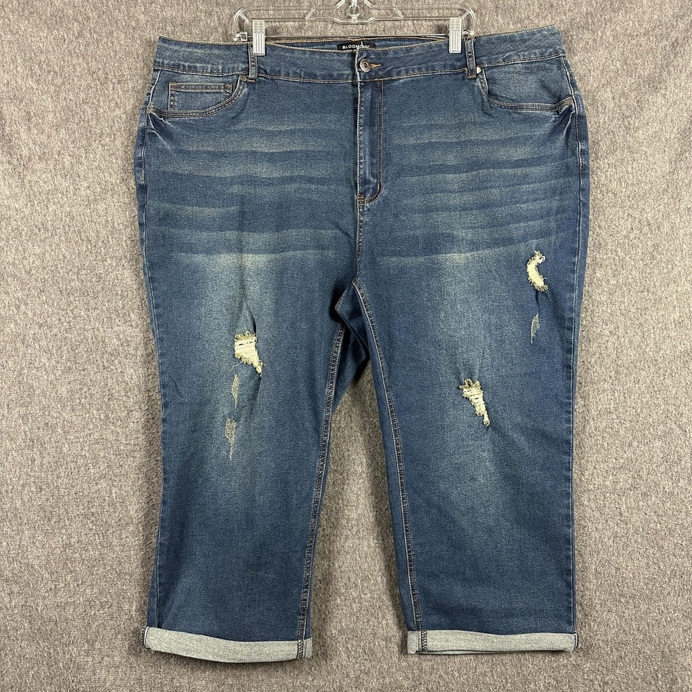 BloomChic Jeans Womens 26 Blue Distressed High Rise Capri Crop Cuffed Stretch